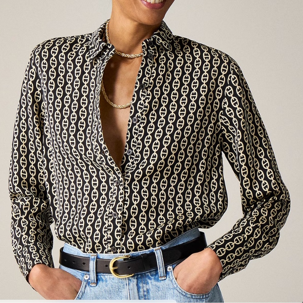 J. Crew Womens’s Drapey Button Up Shirt in Chain Print XXS